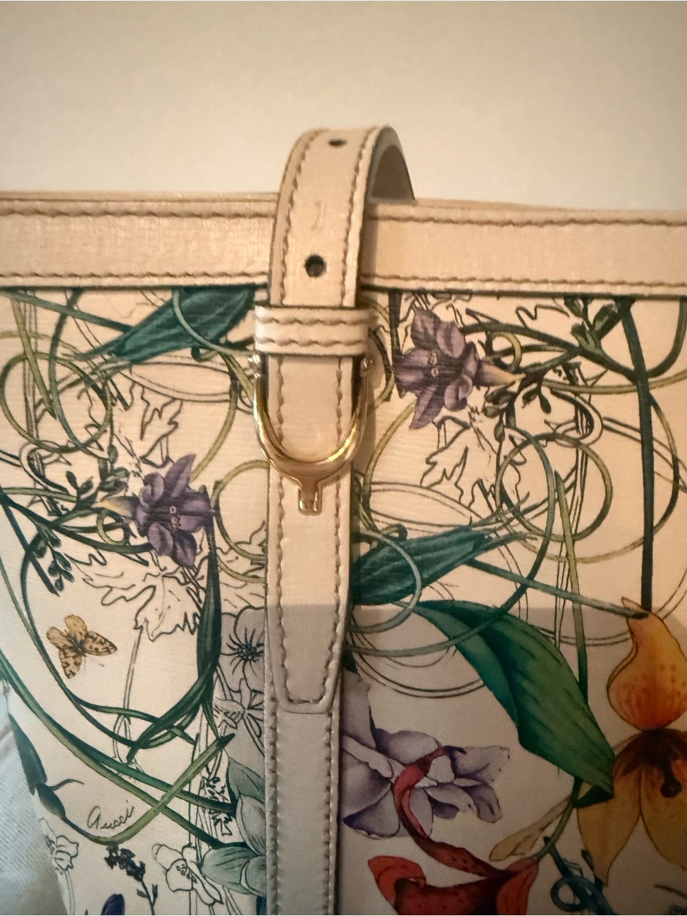 Gucci Flora Nice All Leather Tote Bag Ivory - Picture 4 of 16